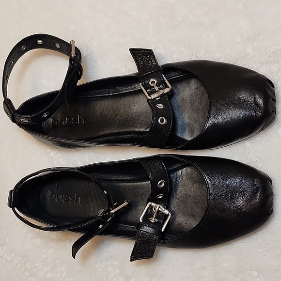 Ba&sh Canya Ballerina  Black Leather Ankle Strap Ballet Flats Loafers Shoes Sz 7